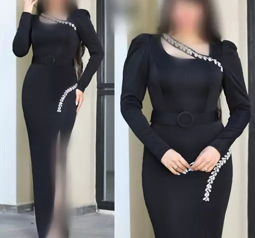 عکس لباس مجلسی بلند با پارچه غواصی