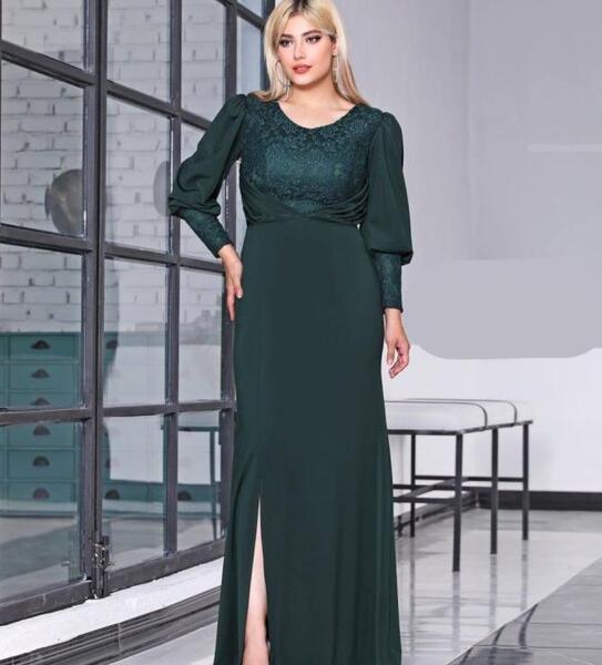 عکس لباس مجلسی بلند با پارچه غواصی