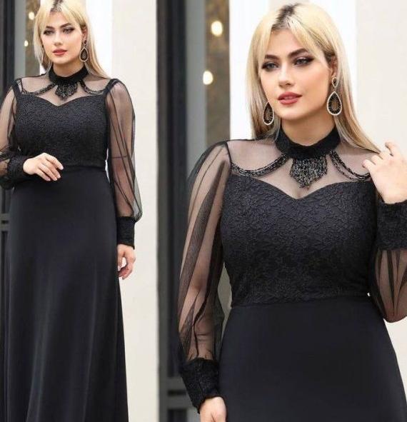 عکس لباس مجلسی بلند با پارچه غواصی