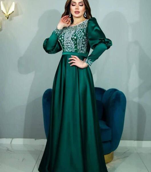 عکس لباس مجلسی عروسکی بلند سبز