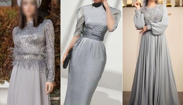 عکس لباس مجلسی طوسی زنانه