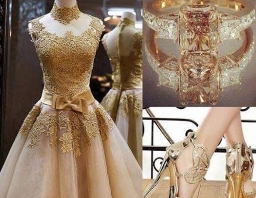عکس لباس مجلسی طلایی پوشیده