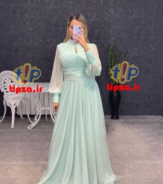 عکس لباس مجلسی دخترانه بلند چین دار