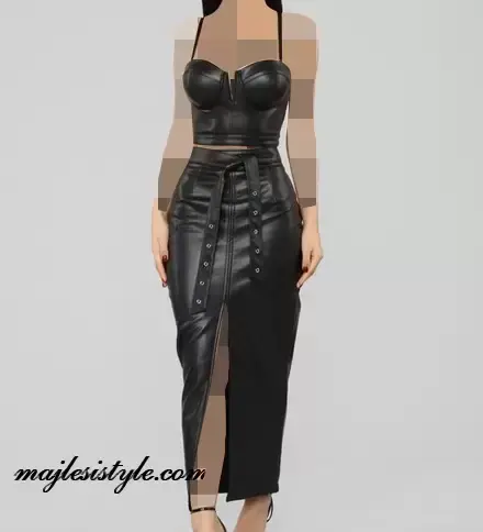 عکس لباس مجلسی کوتاه با چرم