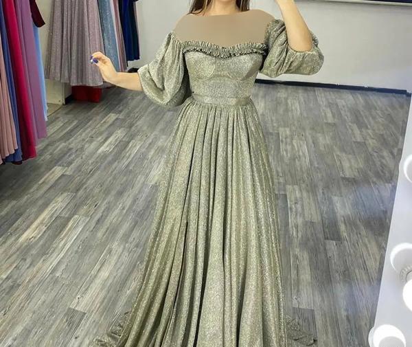 عکس لباس مجلسی بلند با پارچه لمه پوشیده