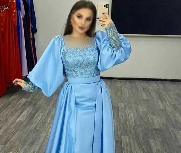 عکس لباس مجلسی آستین بلند ساتن