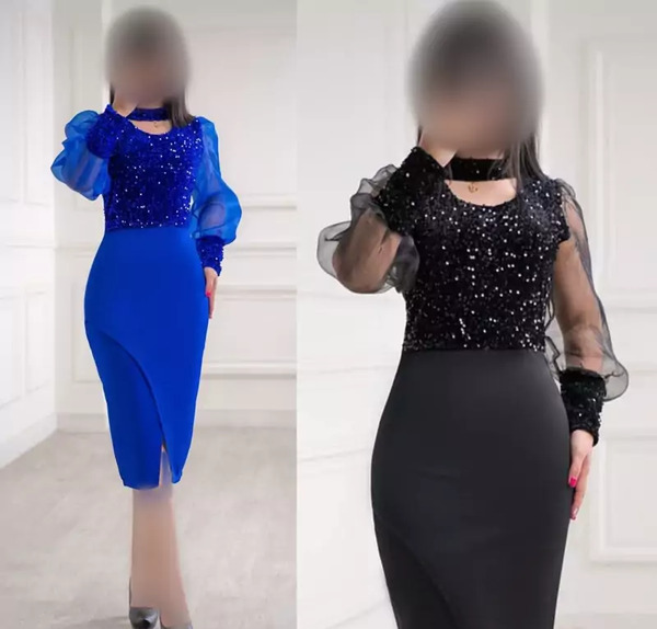عکس لباس مجلسی آبی کوتاه