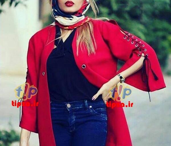 عکس مدل مانتو قرمز مشکی
