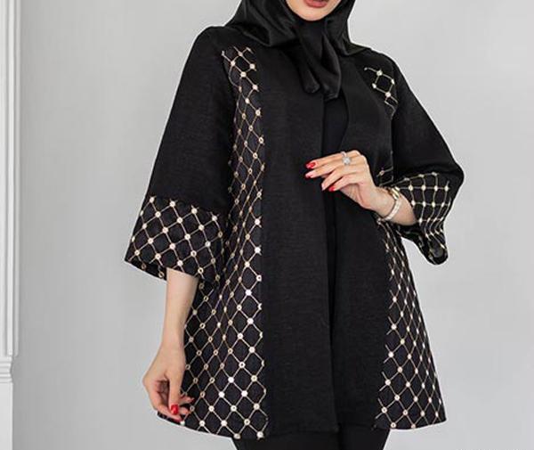 عکس مدل مانتو کرپ مازراتی جلو بسته