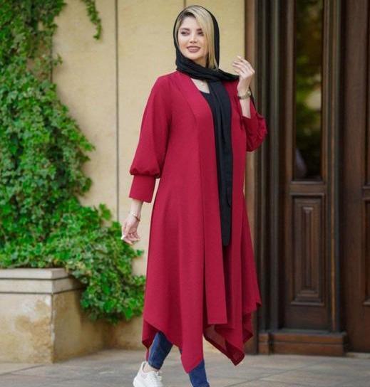عکس مدل مانتو کرپ حریر جلو بسته کوتاه