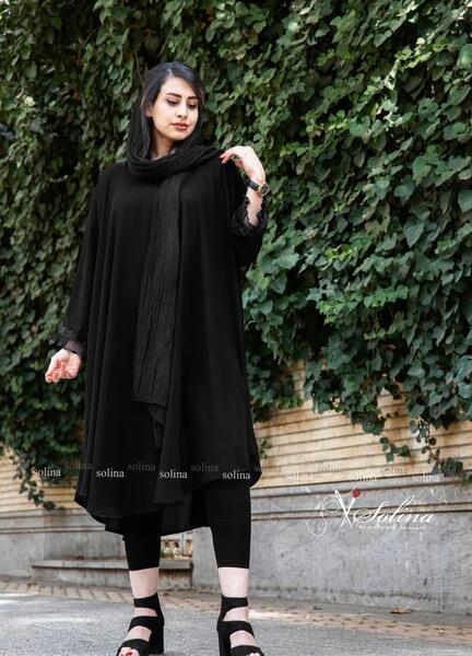 عکس مدل مانتو کرپ مشکی جلو بسته