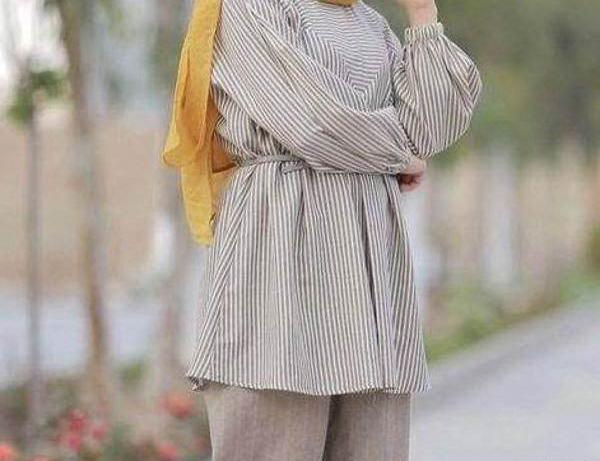 عکس مدل مانتو جلو بسته با شلوار گشاد