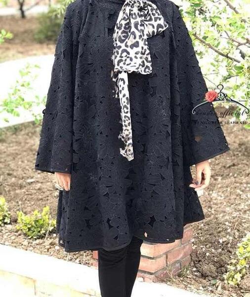 عکس مدل مانتو گیپور مشکی کوتاه
