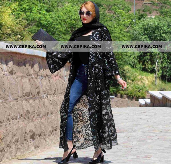 عکس مدل مانتو گیپور مشکی مجلسی شیک
