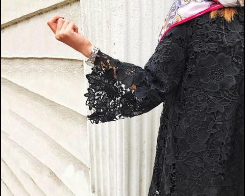 عکس مدل مانتو گیپور مشکی بلند