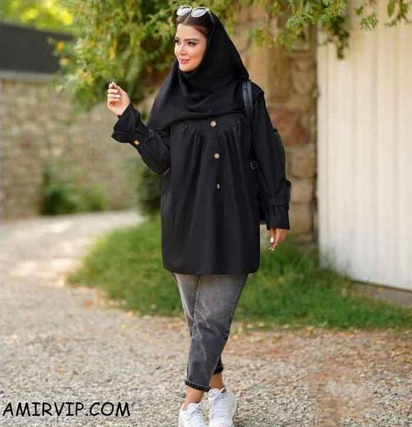 عکس مدل مانتو مشکی اسپرت کوتاه