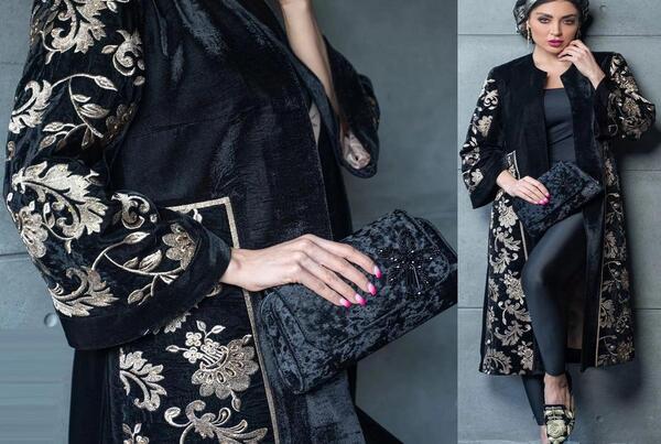 عکس مدل مانتو مشکی ترکیبی با گیپور