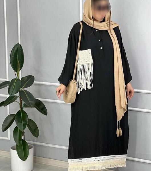 عکس مدل مانتو جدید حاشیه دار بلند