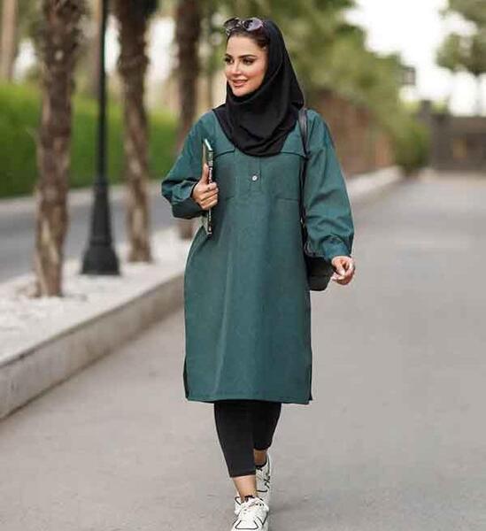 عکس مدل مانتو جدید دکمه دار کوتاه