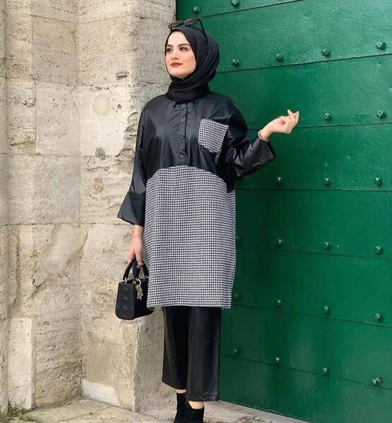 عکس مدل مانتو جدید پاییزه دو رنگ