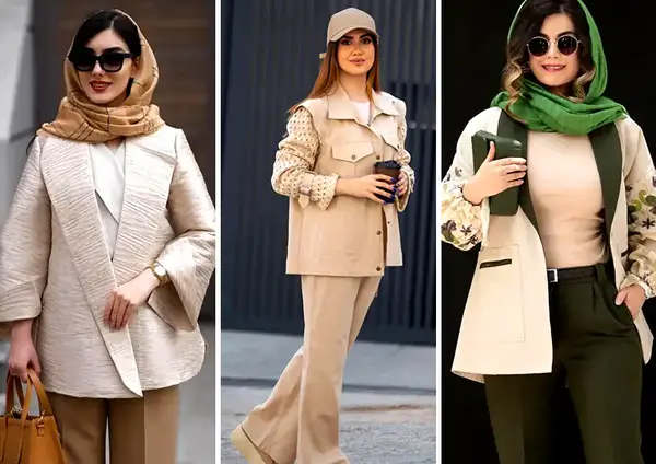 عکس مدل مانتو بلند کرمی جدید