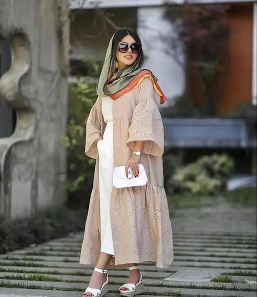 عکس مدل مانتو بلند کرمی جدید
