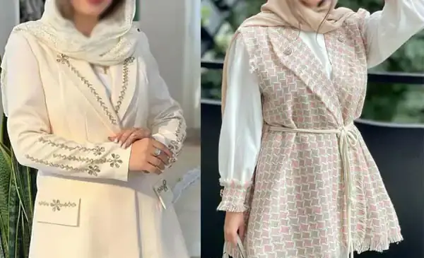 عکس مدل مانتو بلند کرمی جدید