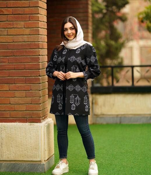 عکس مدل مانتو دخترانه با پارچه طرح دار