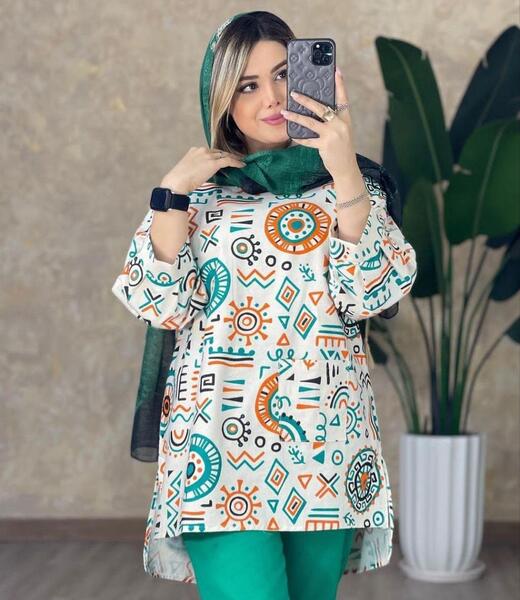 عکس مدل مانتو دخترانه با پارچه طرح دار
