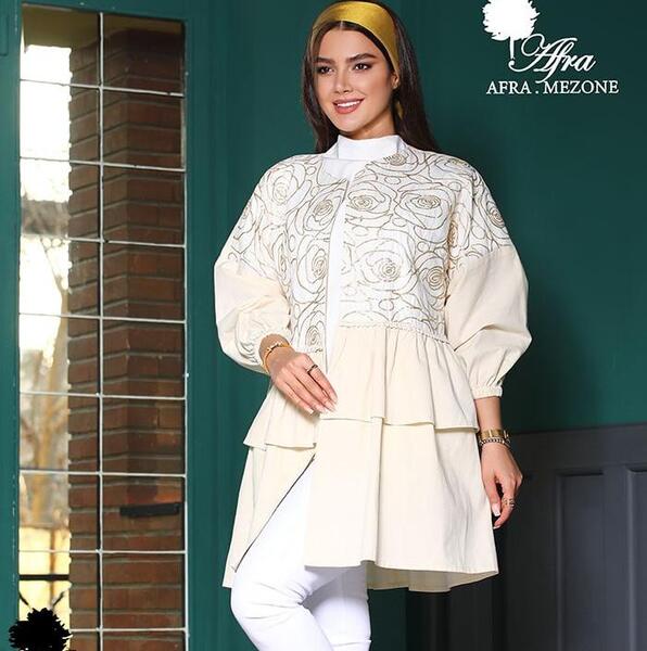 عکس مدل مانتو دخترانه با پارچه لنین طرح دار