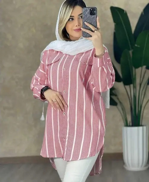 عکس مدل مانتو دخترانه با پارچه لنین راه راه
