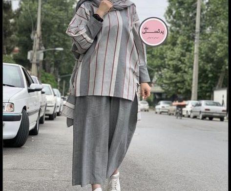 عکس مدل مانتو دخترانه با پارچه لنین راه راه
