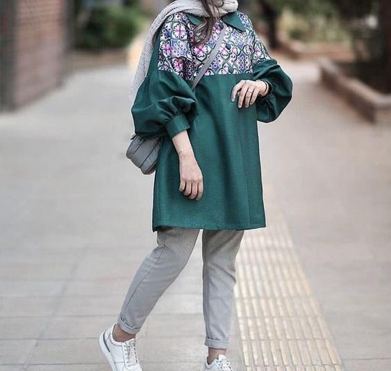 عکس مدل مانتو دو رنگی دخترانه