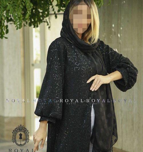 عکس مدل مانتو جلو باز مشکی مجلسی