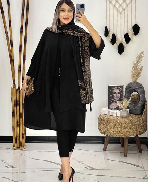 عکس مدل مانتو بلند جلو باز مشکی