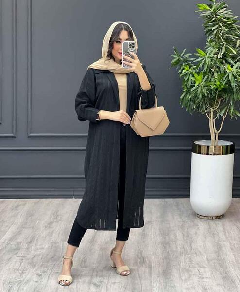عکس مدل مانتو بلند چاک دار مشکی