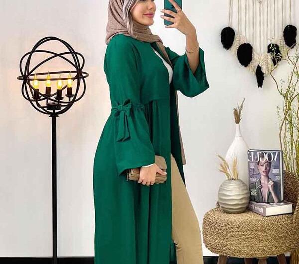 عکس مدل مانتو بلند کمر چین دار