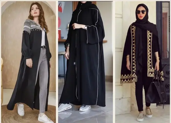 عکس مدل مانتو مشکی بلند چین دار