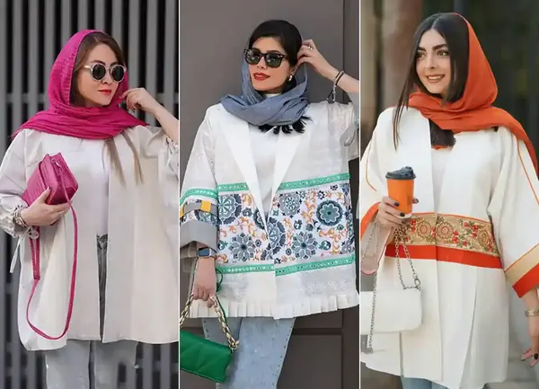 عکس مدل مانتو سفید جلو باز بلند
