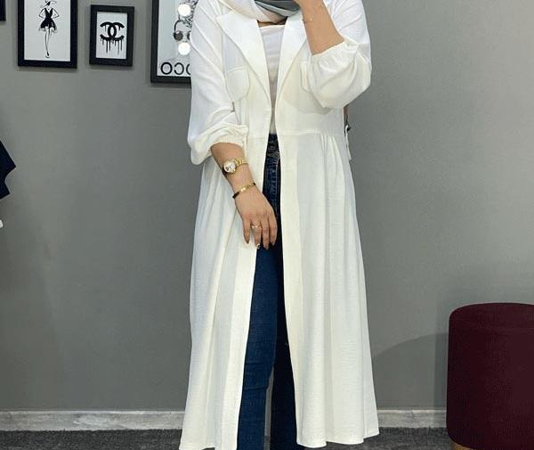 عکس مدل مانتو سفید جلو باز بلند