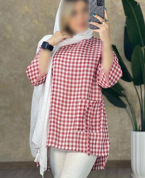 عکس مدل مانتو چهارخونه بلند جلو بسته