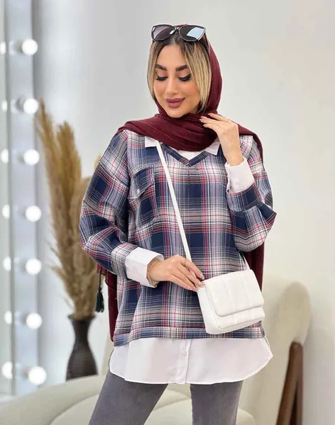 عکس مدل مانتو چهارخونه بلند جلو بسته