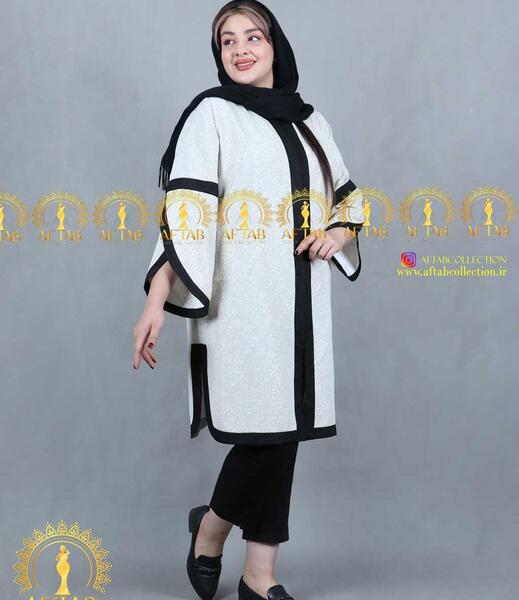 عکس مدل مانتو جلو باز ژاکارد مشکی