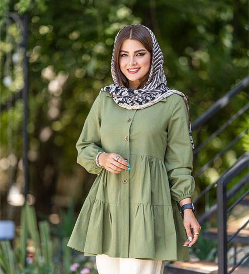 عکس مدل مانتو جلو باز با پارچه ریون