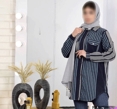 عکس مدل مانتو جلو باز پارچه راه راه