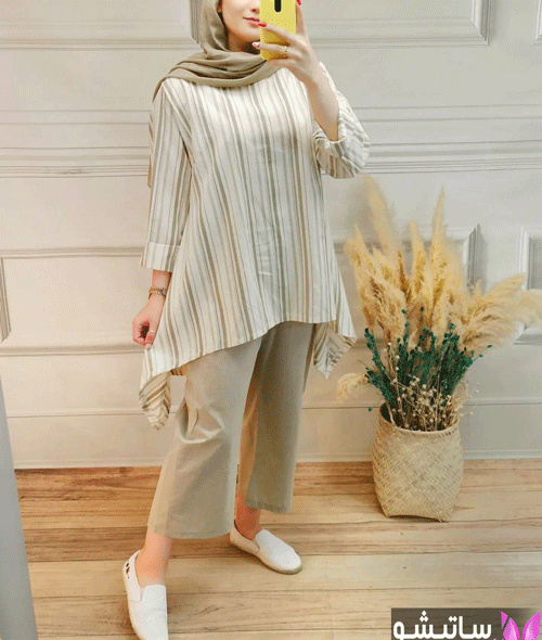 عکس مدل مانتو جلو باز پارچه راه راه