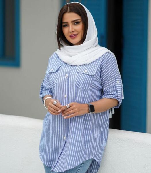 عکس مدل مانتو جلو باز پارچه راه راه