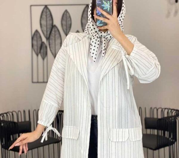 عکس مدل مانتو لنین راه راه جلو باز