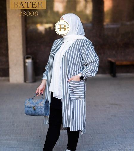 عکس مدل مانتو لنین راه راه جلو باز