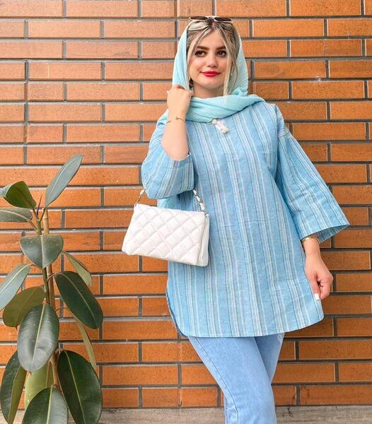 عکس مدل مانتو لنین راه راه جلو باز